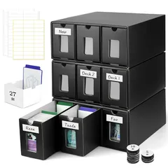 Yotakala ストレージボックス トレカ 大容量 6900枚以上収納 紙製 引き出し式 カードケース 27個カード仕切りボックス付き? ポケカ 遊戯王 野球カード デュエマ MTG TCG対応(3段（9引き出し）) 0