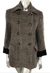 早い者勝ち！【極美品】STEFANOMORTARI ステファノモルタリ 高級 ウール×カシミヤ ダブルブレストコート グレンチェック 40 S-M レディース2A6