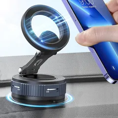 TRAOO スマホホルダー 車 マグネット 車載スマホホルダー 【2025年進化 真空吸盤+超強磁力】 N55磁石 多角度自由調節 360°回転 折りたたみ式 真空吸着式スマホホルダー Mag-safe車載ホルダー 高級合金素材 iPhoneとAndroi 1