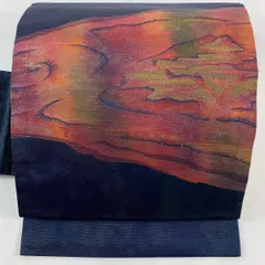 名古屋帯 優品 霞 幾何学模様 箔 ぼかし 濃紺 正絹 【中古】