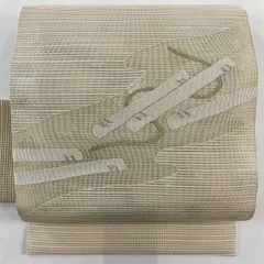 名古屋帯 優品 夏帯 絽 笛 流水 箔 金銀糸 クリーム 正絹 【中古】