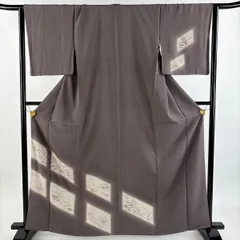 付下げ 身丈163cm 裄丈65cm M 袷 ますいわ屋 草花 芝 刺繍 金糸 茶紫 正絹 秀品 【中古】