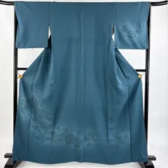 付下げ 身丈165cm 裄丈65cm M 袷 華文 花唐草 刺繍 ぼかし 青灰色 正絹 秀品 【中古】