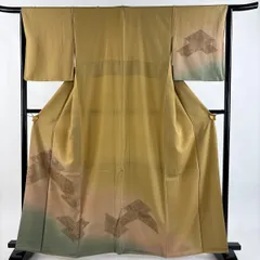 付下げ 身丈162.5cm 裄丈64.5cm M 袷 宝尽くし 菊唐草 刺繍 ぼかし 薄黄土色 正絹 秀品 【中古】