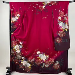 振袖 身丈167cm 裄丈68cm L 袷 草花 蝶 金彩 濃ピンク 正絹 秀品 【中古】