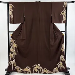 訪問着 身丈167cm 裄丈64.5cm M 袷 ますいわ屋 藤 金彩 金糸 焦茶色 正絹 秀品 【中古】