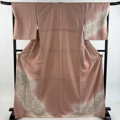 付下げ 身丈170cm 裄丈68cm L 袷 桜 桜の花びら 箔 刺繍 ピンク 正絹 秀品 【中古】