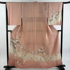 【美品】 訪問着 身丈160cm 裄丈66cm M 袷 落款 枝花 菊 ぼかし ピンク 正絹 秀品 【中古】