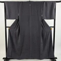 色無地 身丈156.5cm 裄丈66.5cm M 袷 地紋 灰色 正絹 秀品 一つ紋 【中古】
