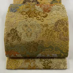 【美品】 袋帯 名品 蝶 葡萄唐草 唐織 金銀糸 金色 六通 正絹 【中古】