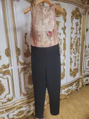 スパンコール レース 花 装飾 オールインワン ブラック/ピンク