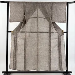 小紋 身丈154cm 裄丈63cm S 薄物 夏紬地 草花 建物 灰茶 正絹 秀品 【中古】