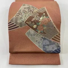 【美品】 袋帯 秀品 扉 草花 刺繍 ピンク お太鼓柄 正絹 【中古】