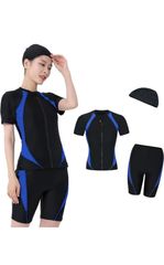[Clearance Sale] Women's Swimsuit, Short Sleeve, with Sports Cap, 3-Piece Set, Plus Sizes 17LL/4L