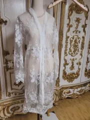 白 レース ロング カーディガン シースルー