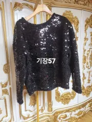 ブラック シースルー スパンコール 長袖 Tシャツ