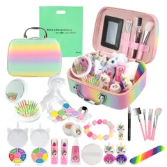晴れる家 キッズコスメセット 女の子 ケース付き 大容量 メイクアップ 水で洗い流せる (レインボー袋付) [レインボー袋付]