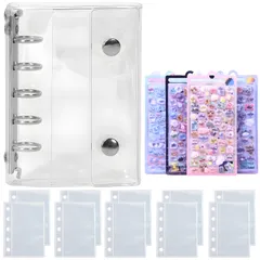 新品 Refoiner シール帳 透明 女の子 はがせる m5 バインダー リフィル10枚付き 立体3dシール 4枚セット シール手帳 かわいい シンプル クリアバインダー ミニ5穴 推し活グッズ 収納 小物入れ 持ち運びが簡単(透明)