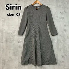 Sirin美品 XS クラシック千鳥柄ロングワンピース 七分袖 長袖 Vネック 茶色系 グレンチェック柄 S相当にも ★ ◇■