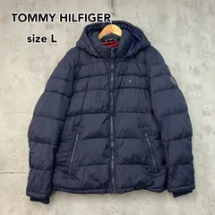 極暖 大人気 トミーヒルフィガー ダウンジャケット L 紺 フード付き パデッドジャケット 中綿 厚手 防寒 ロゴ裏地 ★ ◆■