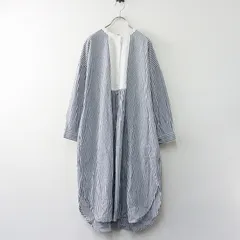 サマンサモスモス Samansa Mos2 SM2 ストライプクレリックワンピース F‖ホワイト×ネイビー ドレス ロング バンドカラー【2400014682397】