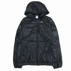 adidas アディダス ダウン ジャケット コート ブルゾン ロゴ フルジップ 上着 アウター サイズOT ブラック 黒 レディース 【中古】