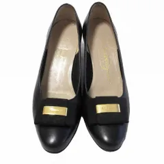 サルヴァトーレ フェラガモ Salvatore Ferragamo ロゴプレート リボン パンプス ブラック 56684 サイズ23cm レディース 【中古】