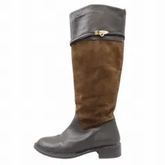 Salvatore Ferragamo フェラガモ ロング ブーツ ガンチーニ ベルト スエード切替 バイカラー 9 26.5cm ブラック レディース 【中古】