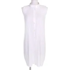 極美品★PLEATS PLEASE プリーツプリーズ イッセイミヤケ ハイネック フロントボタン 裾レース ノースリーブ ワンピース ホワイト 3 日本製 正規品 レディース
