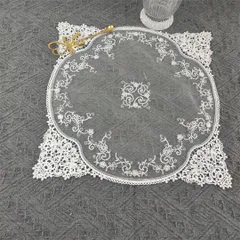 レースエレガントランチョンマット花瓶敷きミニテーブルクロスお洒落花刺繍四角雑貨白