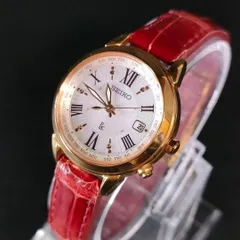 743-15　極美品 SEIKO　セイコー　LUKIA　ルキア　ゴールド　シルバー　レッド レザー　革　ソーラー　充電式　レディース　lady's　女性　腕時計　watch　1B25-0AR0