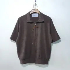 SS新作) サマー ボテ ジップアップ半袖カーディガン 4color M L