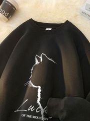 ねこ柄トレーナー スウェット ゆったり スウェット大きいサイズ ビッグシルエット 猫  長袖 アソートグラフィックプルオーバー トレーナー レディース