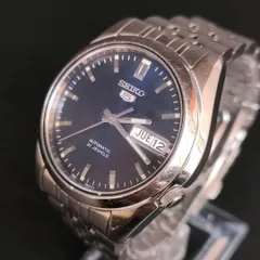 751-3　美品　SEIKO 5　セイコーファイブ　ネイビー　シルバー　自動巻き　裏スケ　オートマティック　automatic　メンズ　男性　腕時計　watch　7S26‐01V0