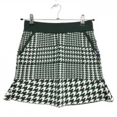 【超美品】フィラゴルフ ニットスカート グリーン×白 千鳥格子 ウエストゴム レディース S ゴルフウェア FILA GOLF