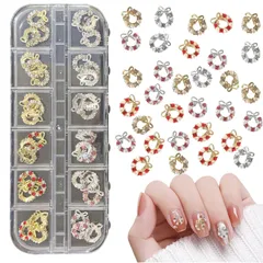 デコパーツ ハンドメイド ネイルアート デコレーション ネイルジュエリーパーツ シルバー ゴールド 鈴 (D) クリスタル 可愛い リボン 立体 3D ベル クリスマス 36個セット ネイルパーツ