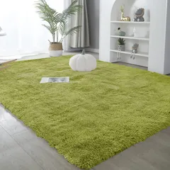 ラグマット カーペット 120x160cm おしゃれな北欧風シャギーラグ 全厚約5cm 洗えるラグ 滑り止め付き 毛足約4cm ふわっとした手触り 防音絨毯 オールシーズン快適に使用 長方形 ROCYJULIN（グリーン 約1.5畳 ）のサムネイル