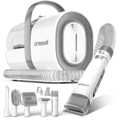 【ブラシと掃除機一体型】Oneisall 犬 バリカン 吸引式 7 in 1 多機能 犬 猫美容器/ペット用掃除機 付きブラシ/ペットグルーミングセット/電動バリカン/犬 猫用品/抜け毛対策（grey）