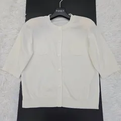 FOXY　フォクシー　カーディガン　オードリナ　五分袖　ロゴボタン　ポケット付き　38　Mサイズ相当　ホワイト系