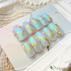 【現品】ネイルチップ　水色　ゴールド　ミラー