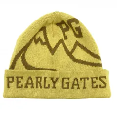 【超美品】パーリーゲイツ ニット帽 イエロー×ブラウン ウール混 ロゴ FR  ゴルフウェア PEARLY GATES