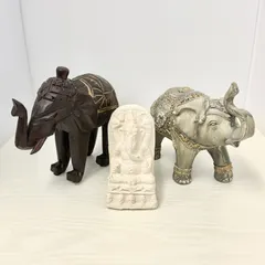 【最低価格！！】キズあり良品✨象のオブジェ３個セット②◇装飾 バリ アジアン ガネーシャの石像 木製 天然木 ウッド ディスプレイ インテリア 木彫り 彫刻 インテリアオブジェ オリエンタル 置き物 飾り 置物