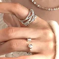 指輪 2点セット レディース シルバー リング アクセサリー おしゃれ フリーサイズ 調整可能 シルバー 指輪 重ね付け クロス ファッション雑貨 大人 可愛い おしゃれ プレゼント