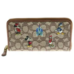 COACH (コーチ) シグネチャー ディズニーコラボ 刺繍 ラウンドファスナー 長財布 ロングウォレット カードケース ブラウン エンブロイダリー