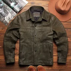 新品未使用 h 2025新作 アメリカンヴィンテージ風 墨グリーン ワックス仕上げ 山羊革 レザージャケット メンズ 本革 フライトジャケット風 修身 カジュアル ライダース風 ジャケット 秋冬用 大人のおしゃれ アメカジ レザーコート