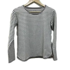 THE NORTH FACE(ノースフェイス) 長袖カットソー サイズM レディース - ライトグレー×白 クルーネック/ボーダー