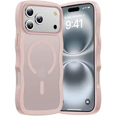 新品 Aunote いPhone17pro ケース MagSafe対応 ワイヤレス充電 耐衝撃 波型 うねうね かわいい 韓国 半透明 指紋防止 可愛い おしゃれ ウェーブカバー iPhone17pro ケース ピンク