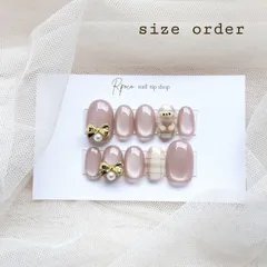 No.4602 マグネットネイル『モーヴピンク』チェックリボンクマ韓国ワンホンネイル