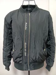 渋谷109系♡ギャルサー系♡お姉ギャル系♡USED品！【BACKS／バックス】MA-1 ダブルジップ 英字縦ロゴ白糸刺繍 ブラックブルゾン♡ 346.