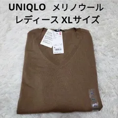 UNIQLO メリノウール エクストラファインメリノタートルネック 毛100% ウール Vネック セーター ブラウン レディース 女性用 ニット 茶色 未使用品 XLサイズ